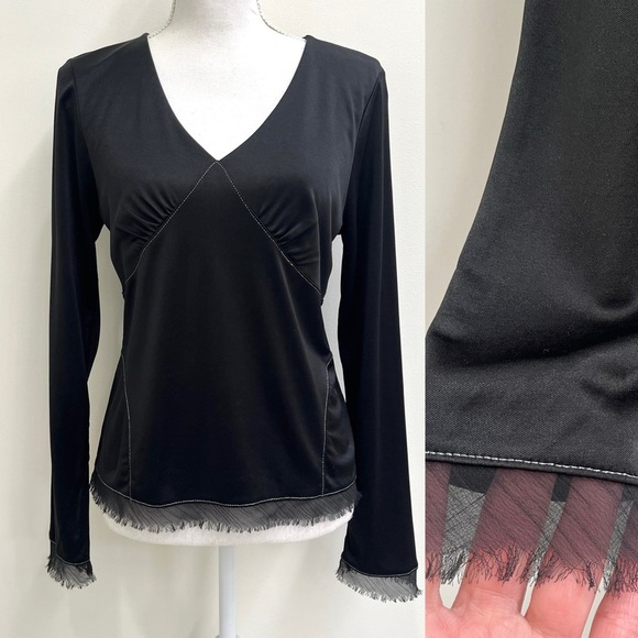 Vintage Y2K Liz Claiborne Womens Top Black Long Sleeve Witchy Fairy Grunge Goth - Picture 1 of 10